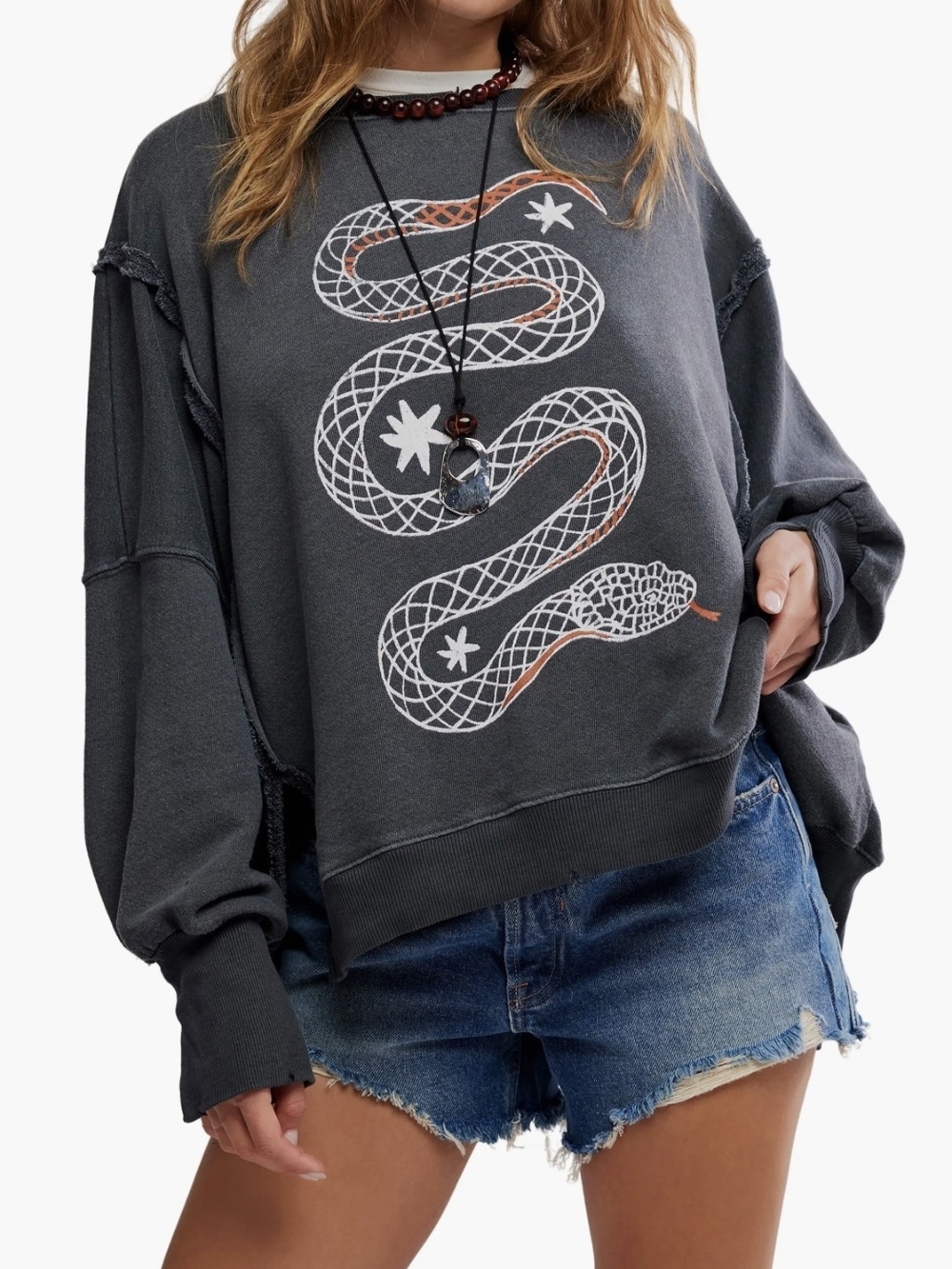 Free People Graphic Camden Pullover Sweatshirt In Snake Combo